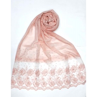Designer Cotton Women's Stole with flower print - Pink